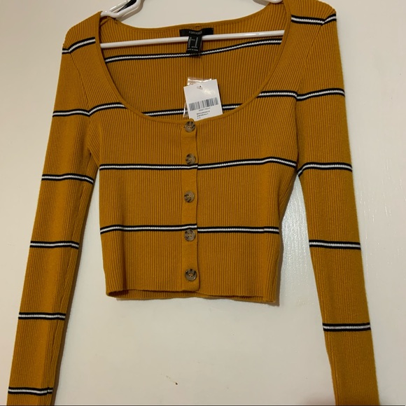 Forever 21 Yellow Striped Long Sleeve - Picture 1 of 3